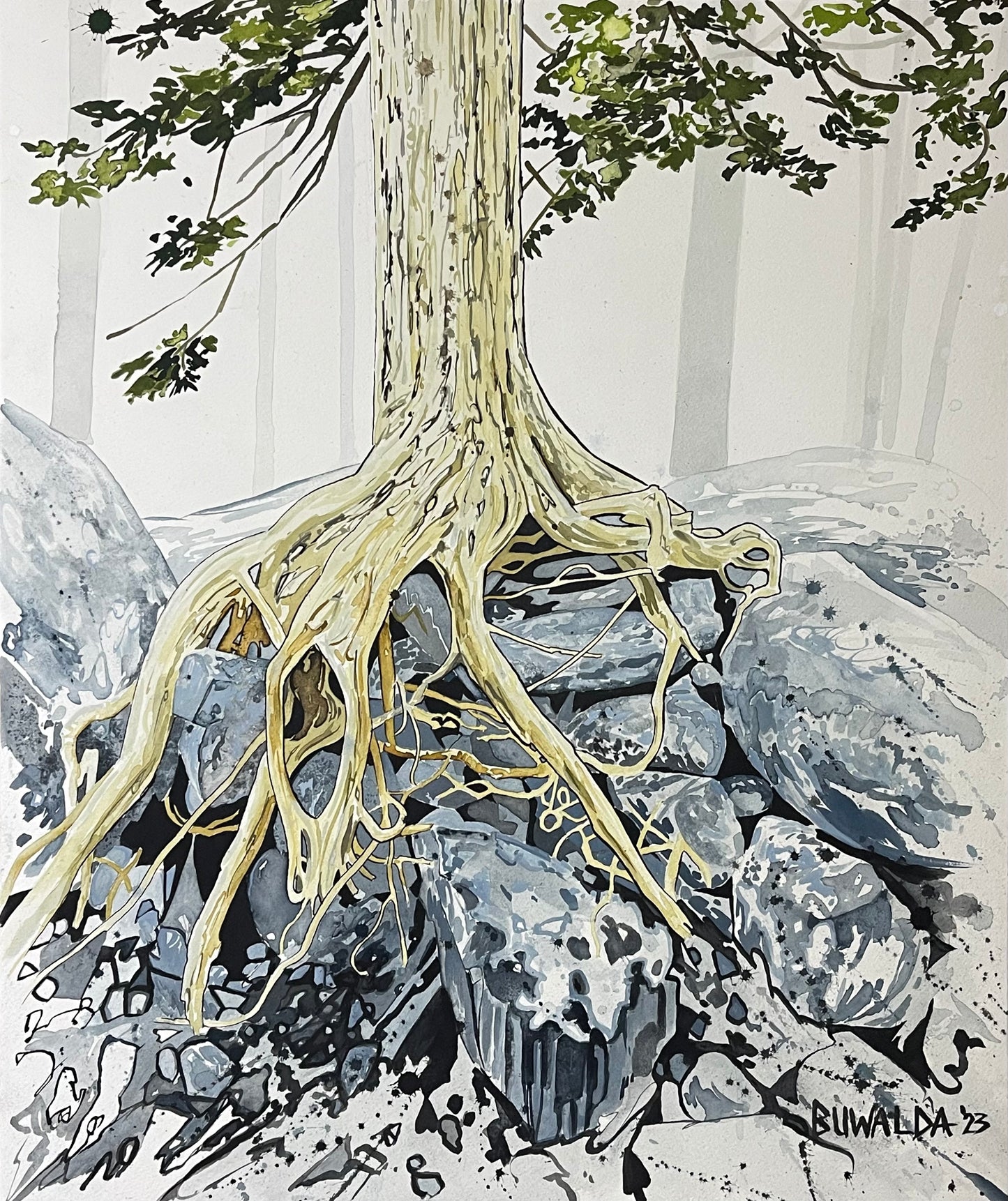Original Painting, "Drained", Acrylic Ink on Stretched and Mounted Arches 20"x24"