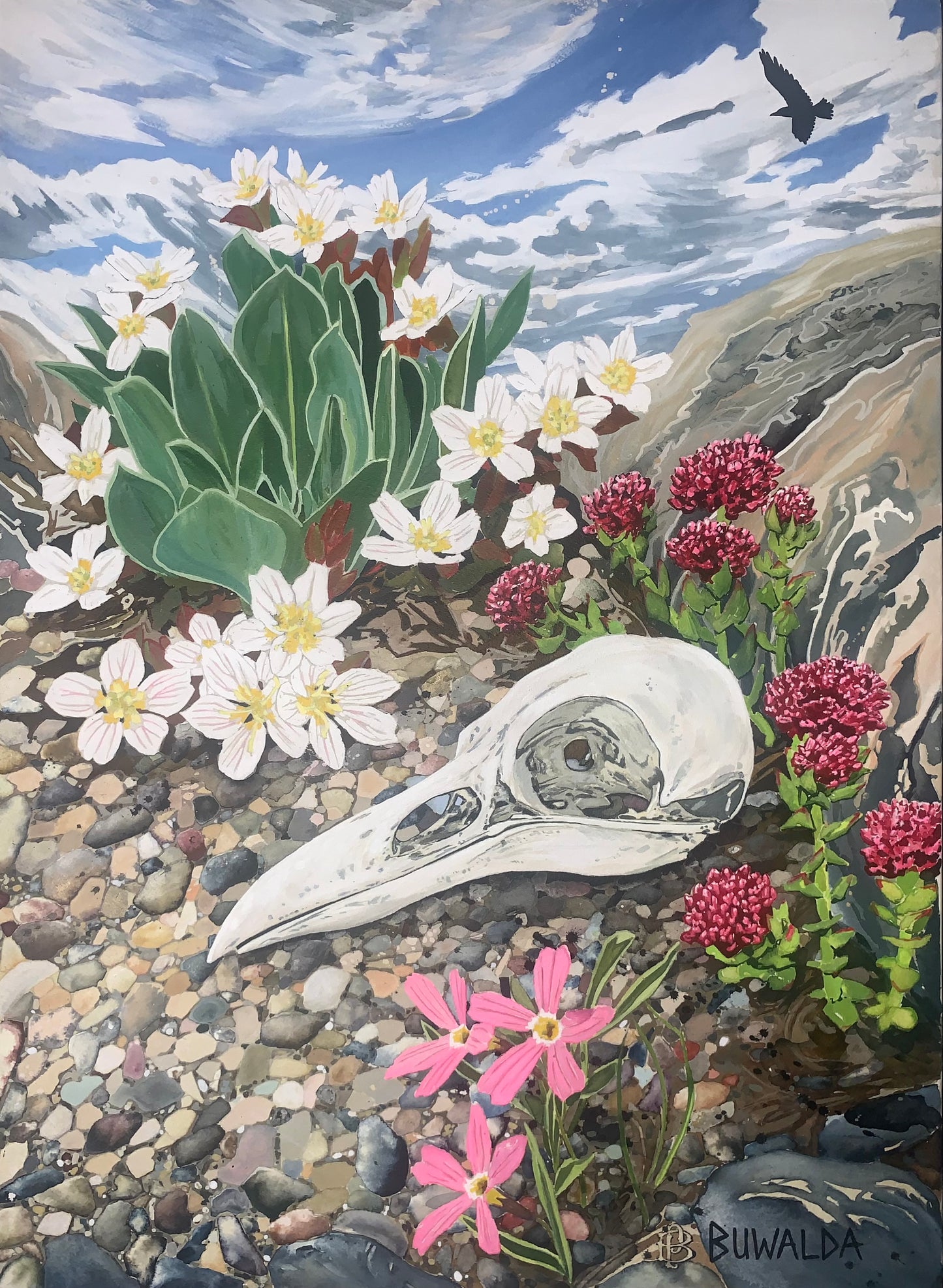 Mount Blue Sky Alpine Meadow "Prophecy", Acrylic Ink on Stretched and Mounted Arches, Fine Art Original, 19"x25"