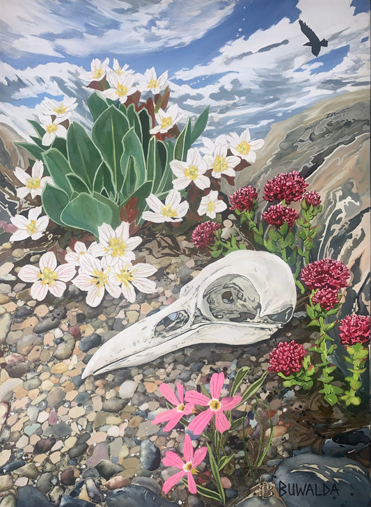 Mount Blue Sky Alpine Meadow "Prophecy", Acrylic Ink on Stretched and Mounted Arches, Fine Art Original, 19"x25"