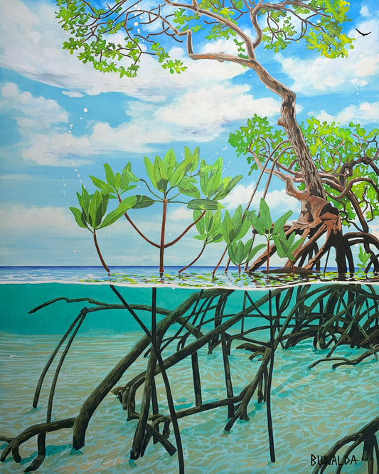 Original Painting, "Tidal", Acrylic Ink on Stretched and Mounted Arches 24"x30"