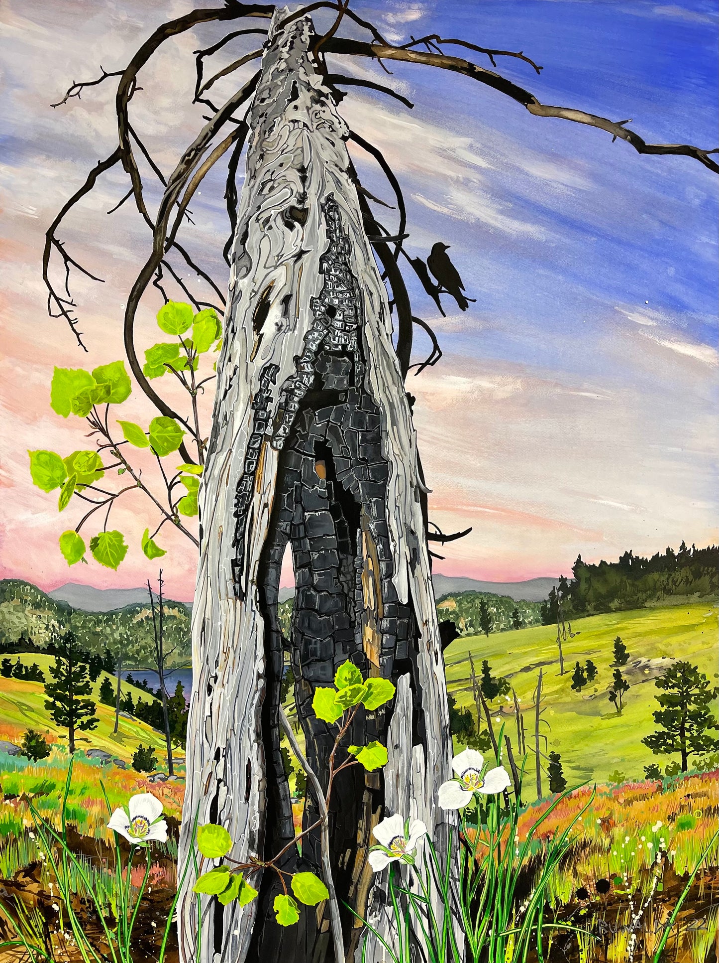 Original Painting Acrylic Ink on Stretched Watercolor Paper "Mariposa", 30"x40", 'Shelter-Wood' Series 2022 $4,400 SOLD