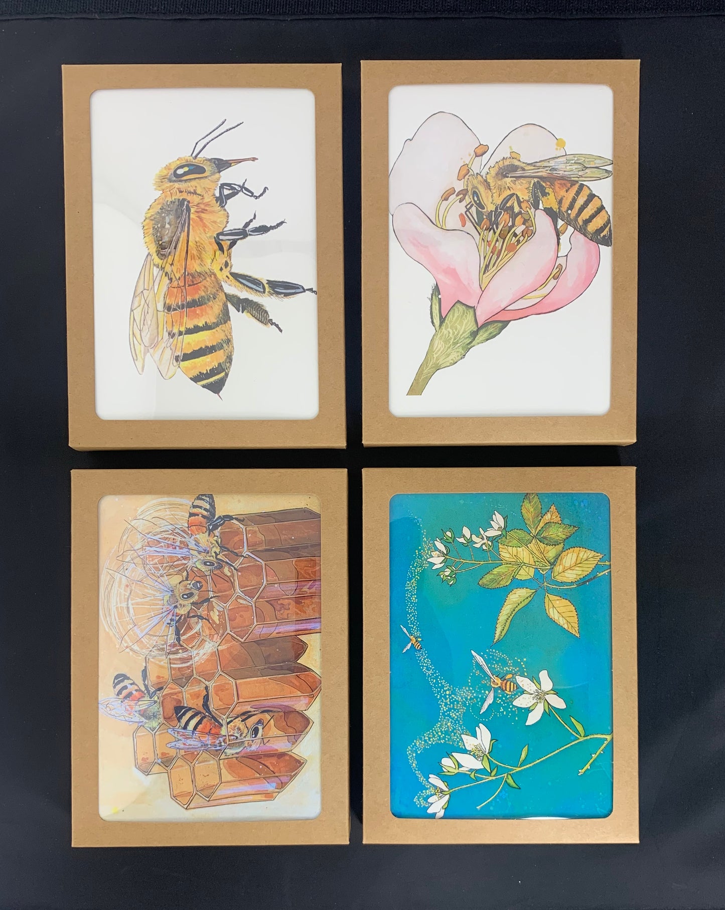 CARDS-4 SET ART CARDS -- "Honeybee Series #2" FREE SHIPPING