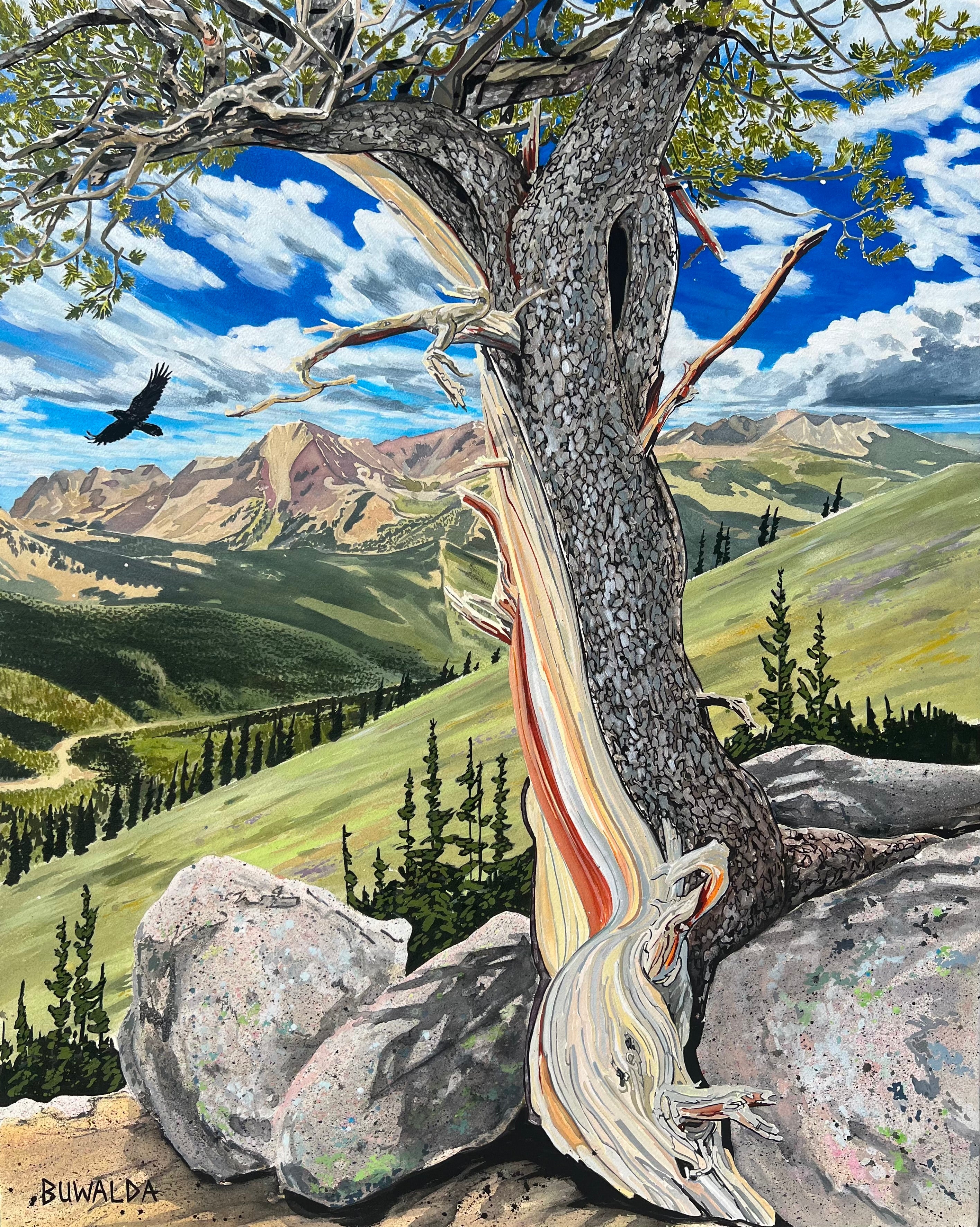 Original Painting, "Bristlecone #2", Acrylic Ink on Stretched and Mounted Arches 24"x30"