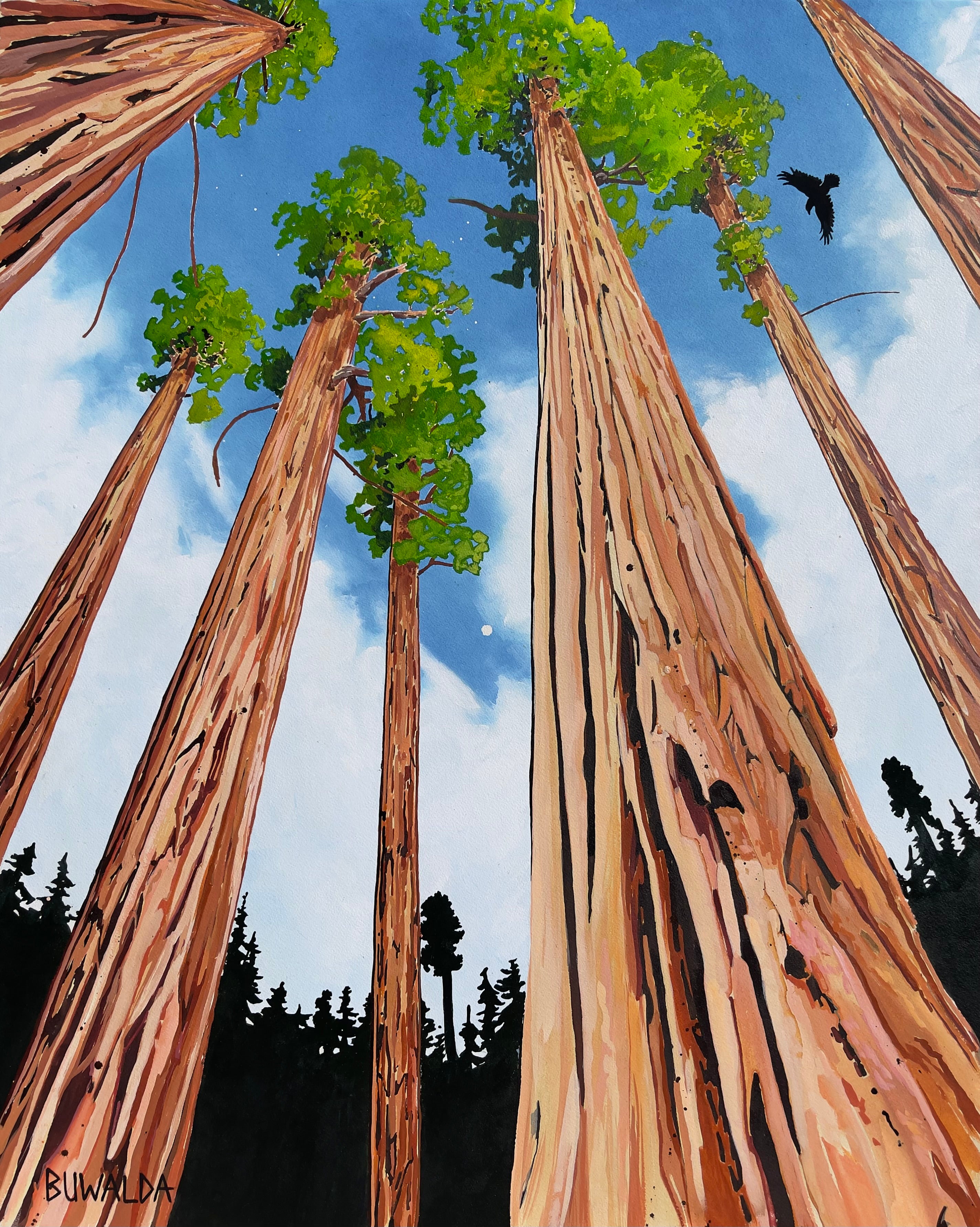 Original Painting, "Redwoods", Acrylic Ink on Stretched and Mounted Arches 24"x30" Christmas Sale Price