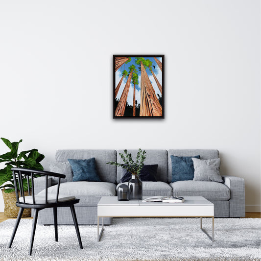 Original Painting, "Redwoods", Acrylic Ink on Stretched and Mounted Arches 24"x30"