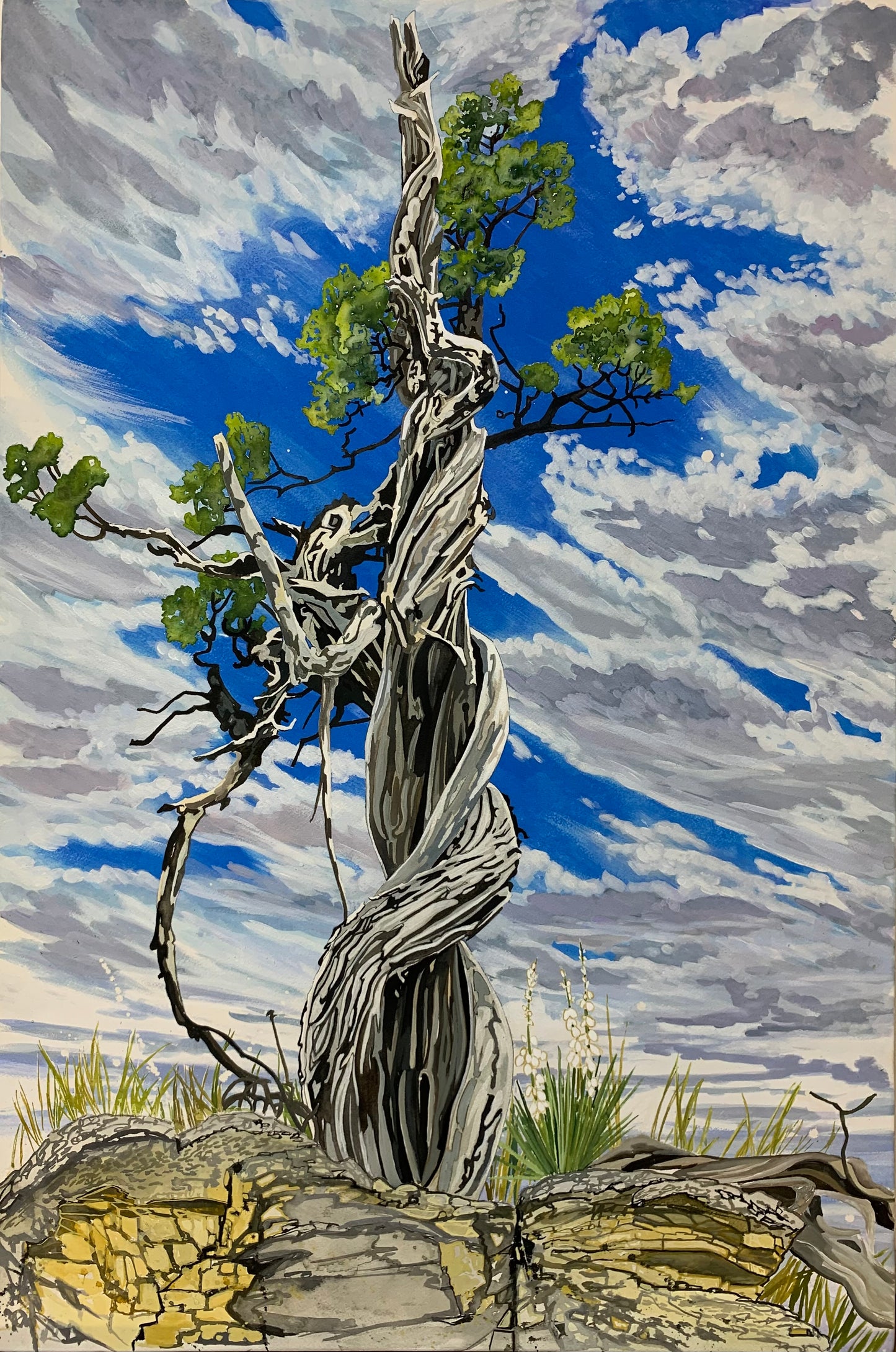 Original Painting, "Beacon", Acrylic Ink on stretched and mounted arches, 24"x36"