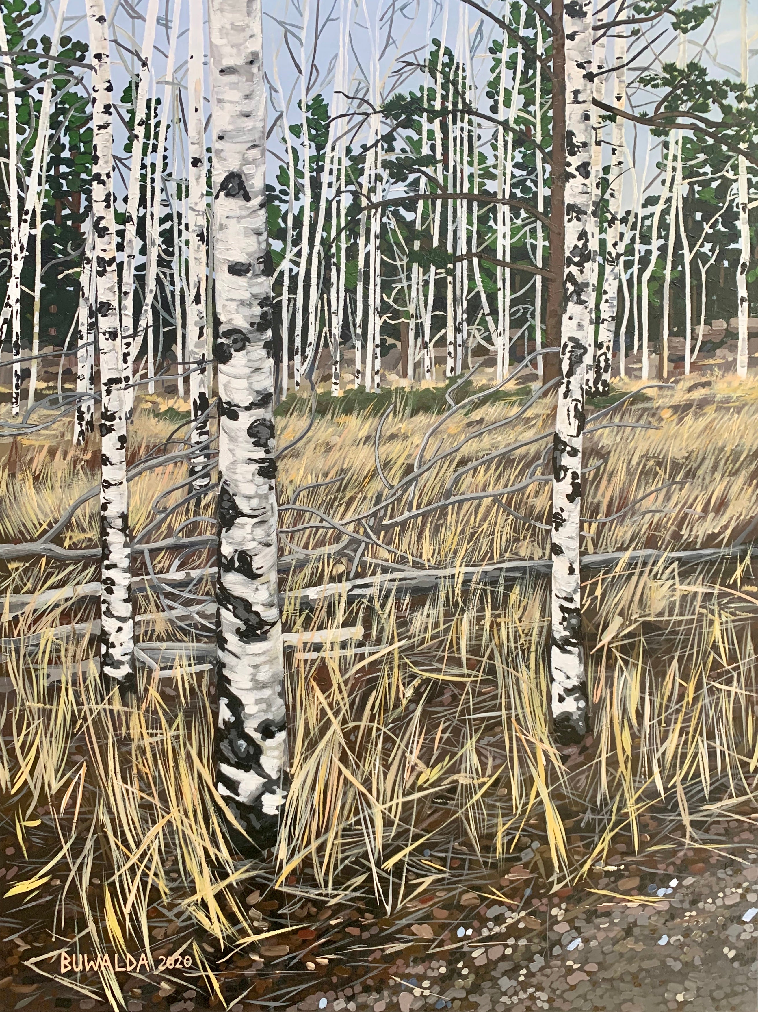 Original Diptych Acrylic on Canvas "January Aspens" and "January Pines" BFAS Private Collection