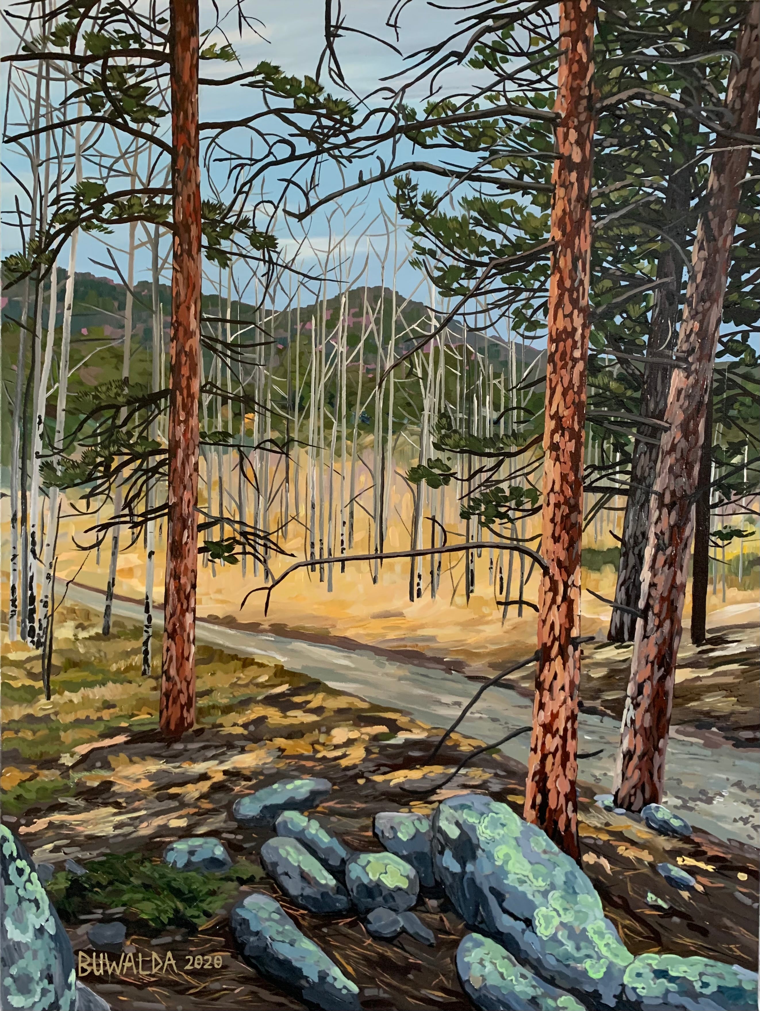 Original Diptych Acrylic on Canvas "January Aspens" and "January Pines" BFAS Private Collection